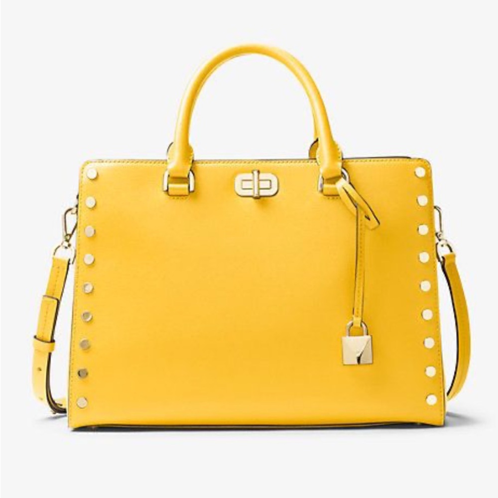 Michael Kors Yellow Leather Satchel with Studded Accents